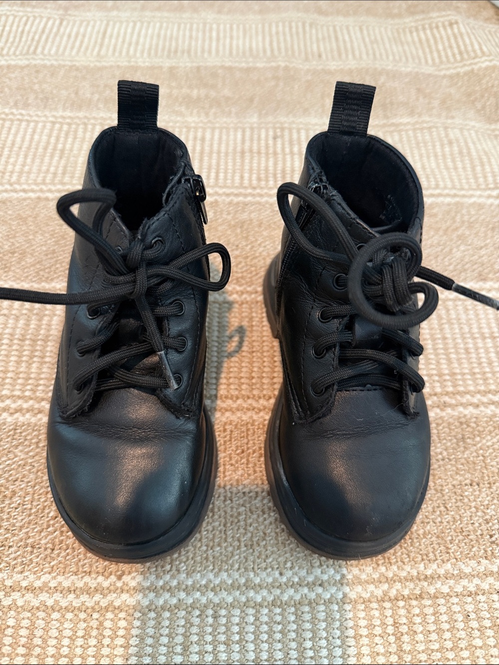 Zara Black Kids Lace-Up Ankle Boots with Side Zip